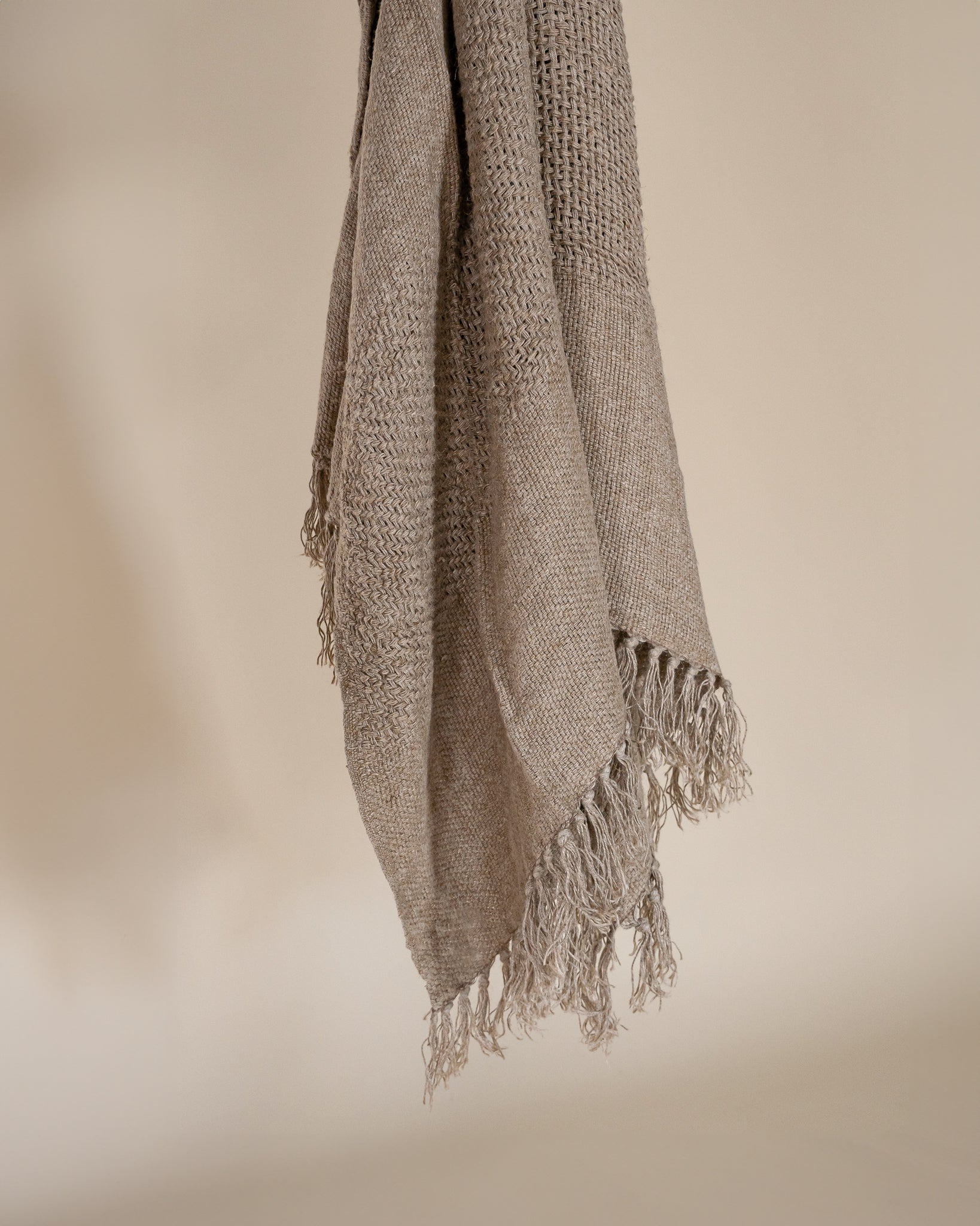 Arid Knotted Fringe Linen Throw Natural - KULALA Living