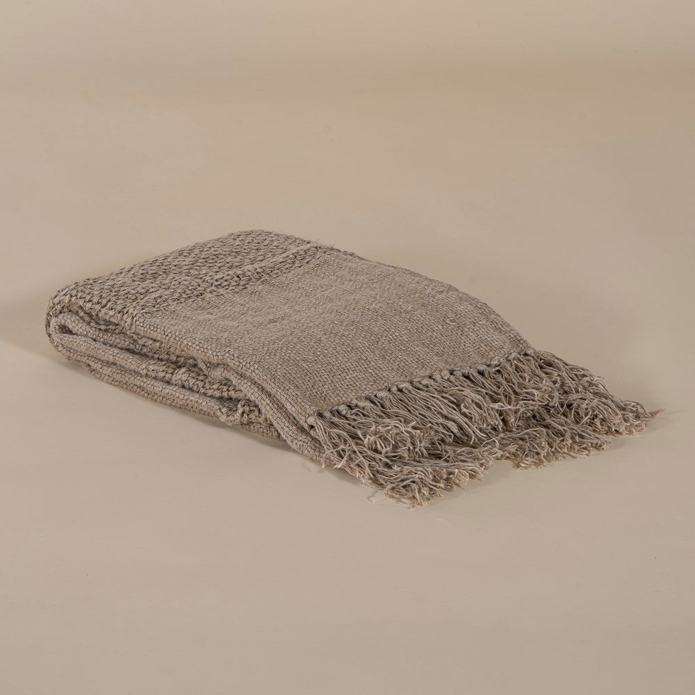 Arid Knotted Fringe Linen Throw Natural - KULALA Living