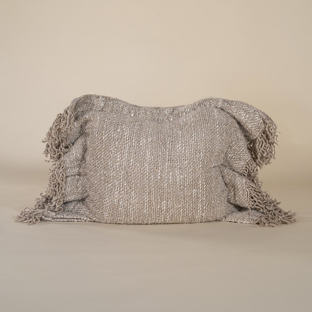 Freya Cushion Cover with Hand-Knotted Fringe Natural - KULALA LIving