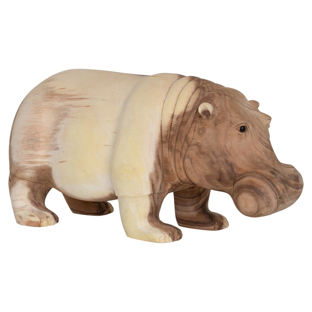 Hand Carved Large Timber Hippo Sculpture Natural _KULALA Living