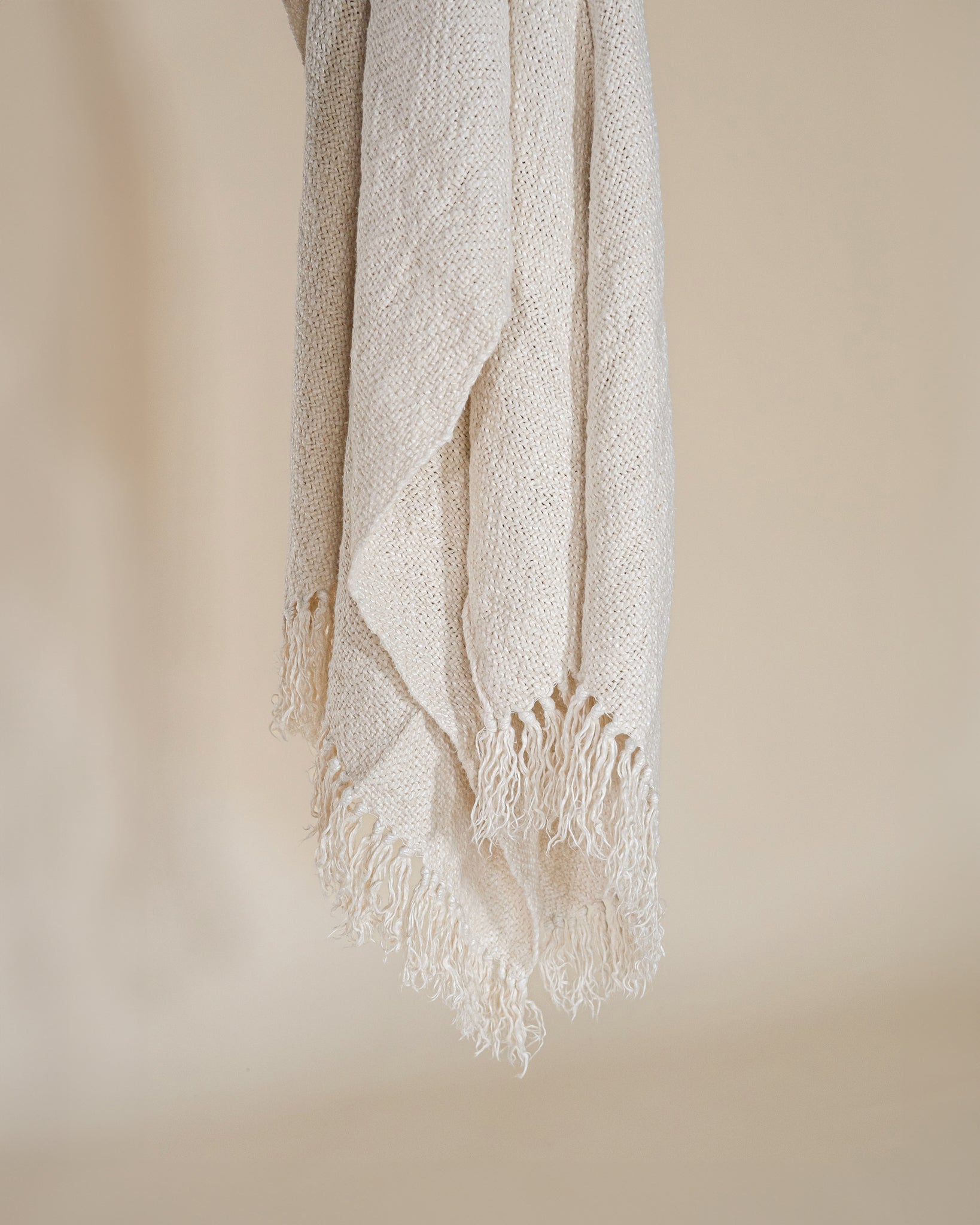 Harvest Linen Knotted Fringe Throw Ivory - KULALA Living