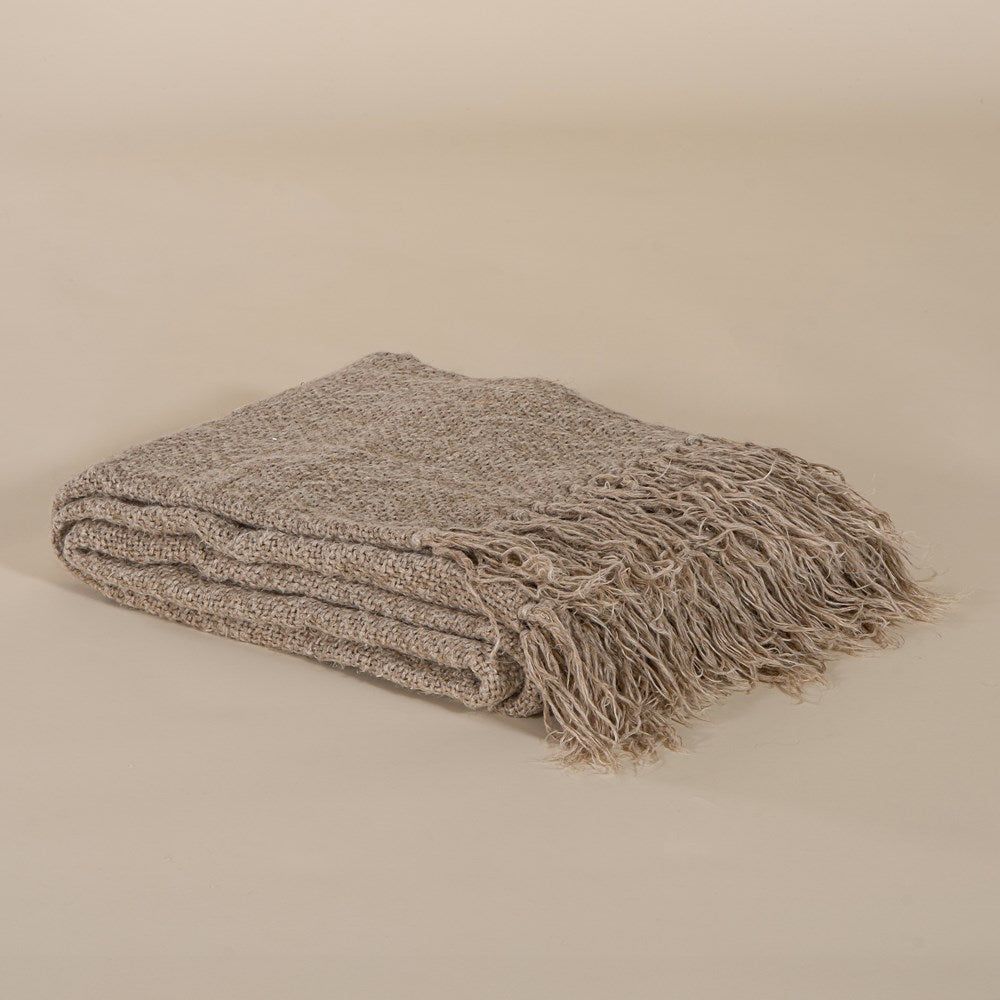 Harvest Linen Knotted Fringe Throw Natural - KULALA Living