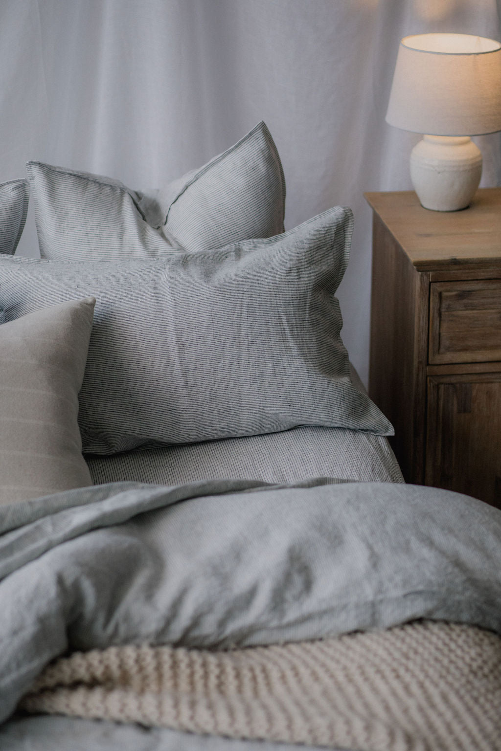 "Ink" Pinstripe Linen Pillowcases - KULALA Living