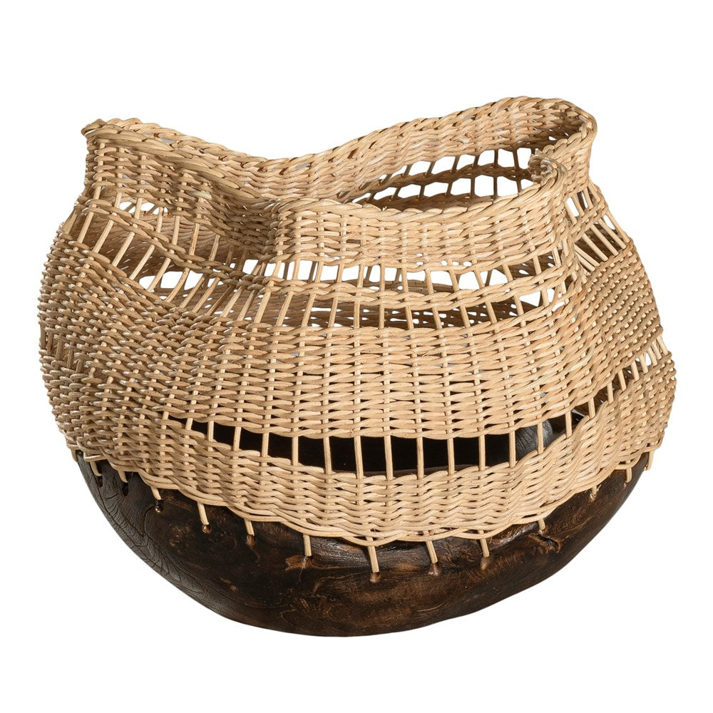 Khioni Handwoven Rattan Basket - Wide - KULALA Living