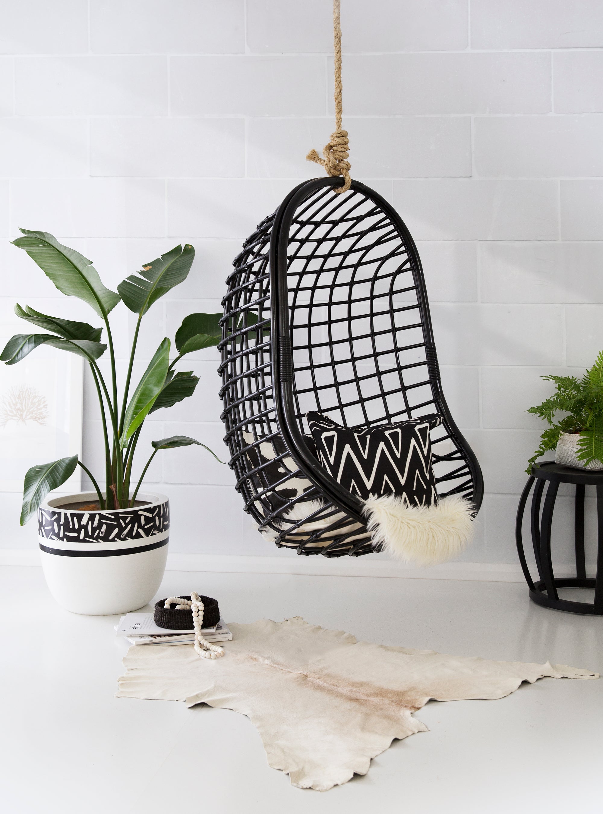 Mali Rattan Hanging Chair Black - KULALA Living