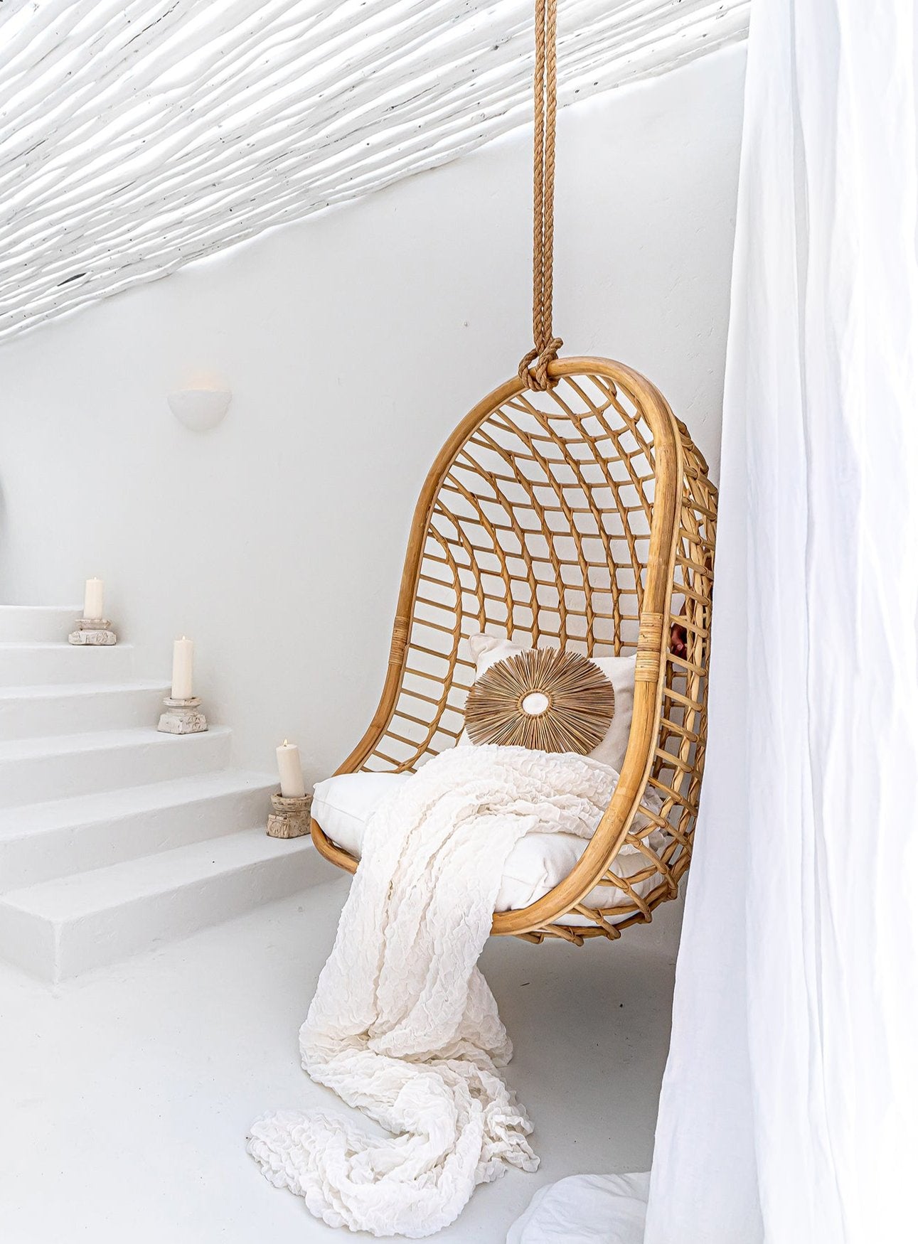 Mali Rattan Hanging Chair White - KULALA Living