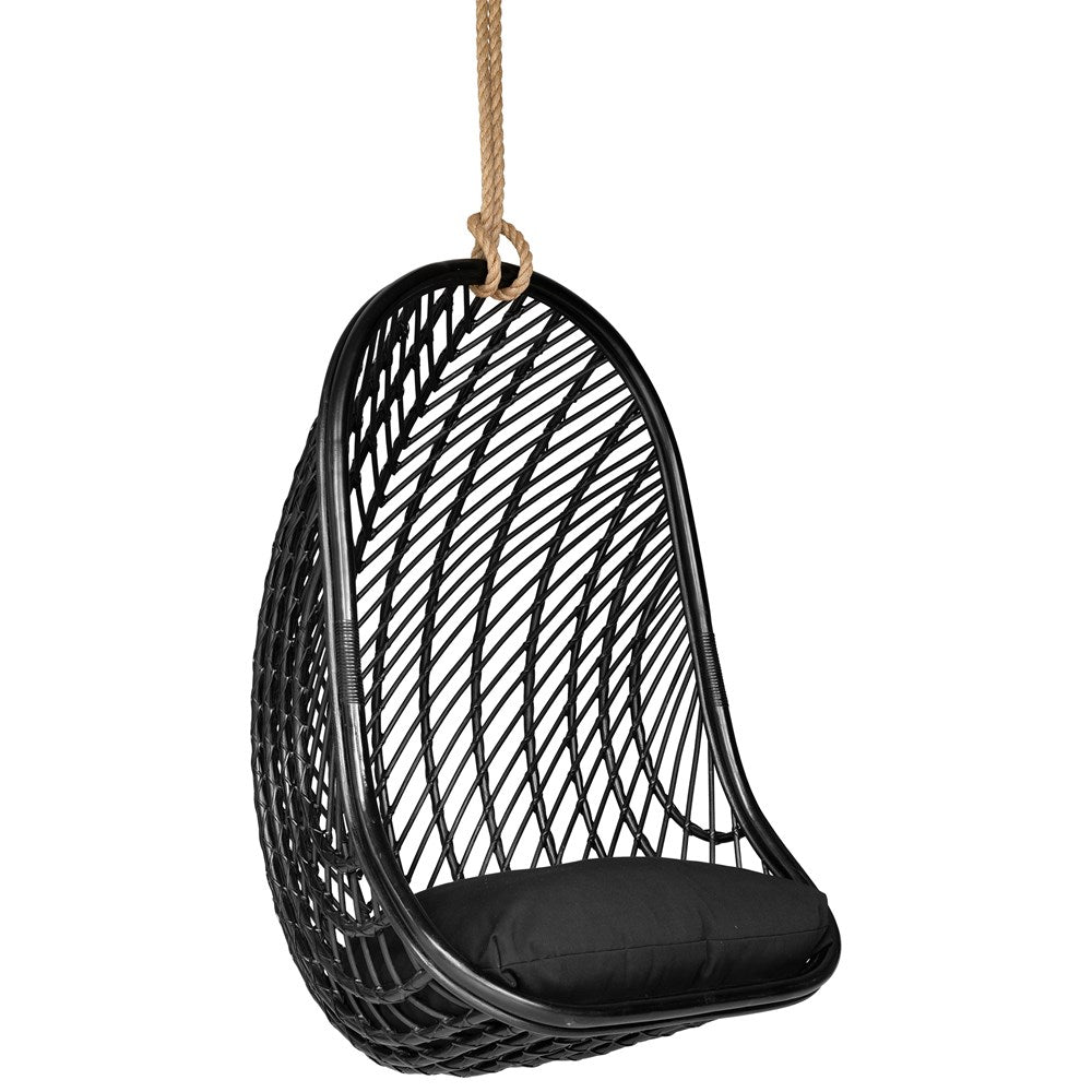 Mandisa Rattan Cocoon Hanging Chair Black - KULALA Living