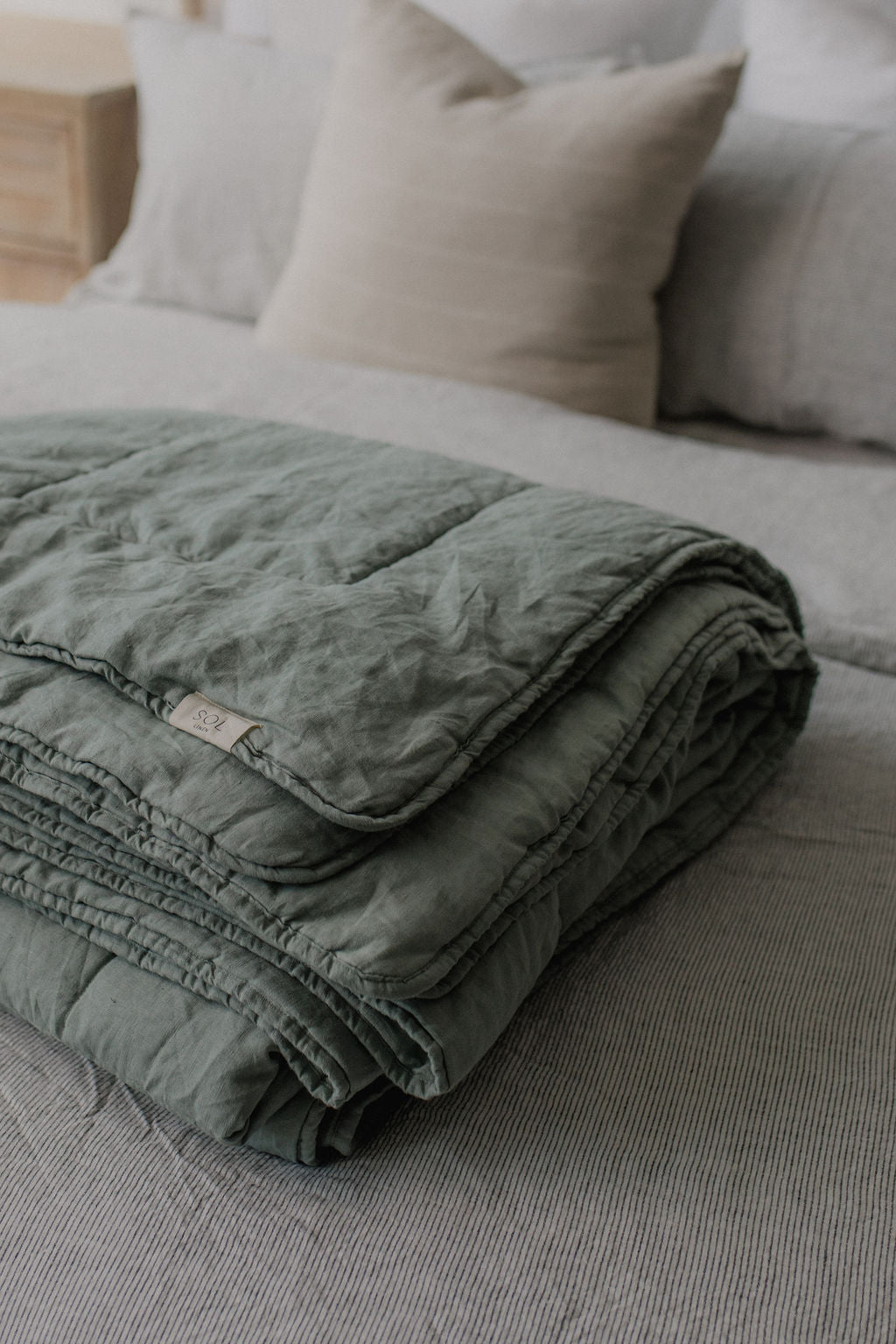 "Sea Mist" Linen Quilted Coverlet - KULALA Living