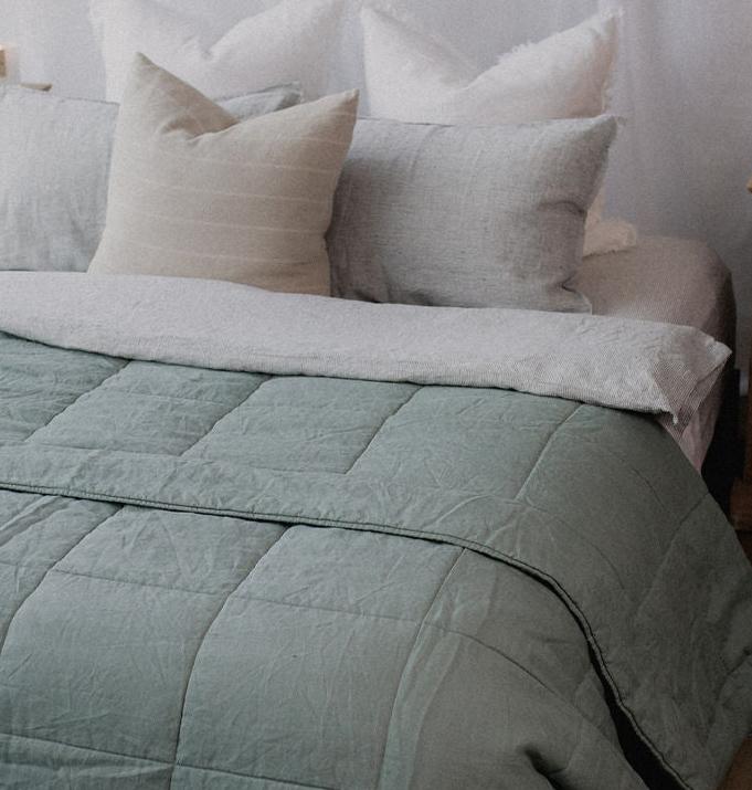 "Sea Mist" Linen Quilted Coverlet - KULALA Living