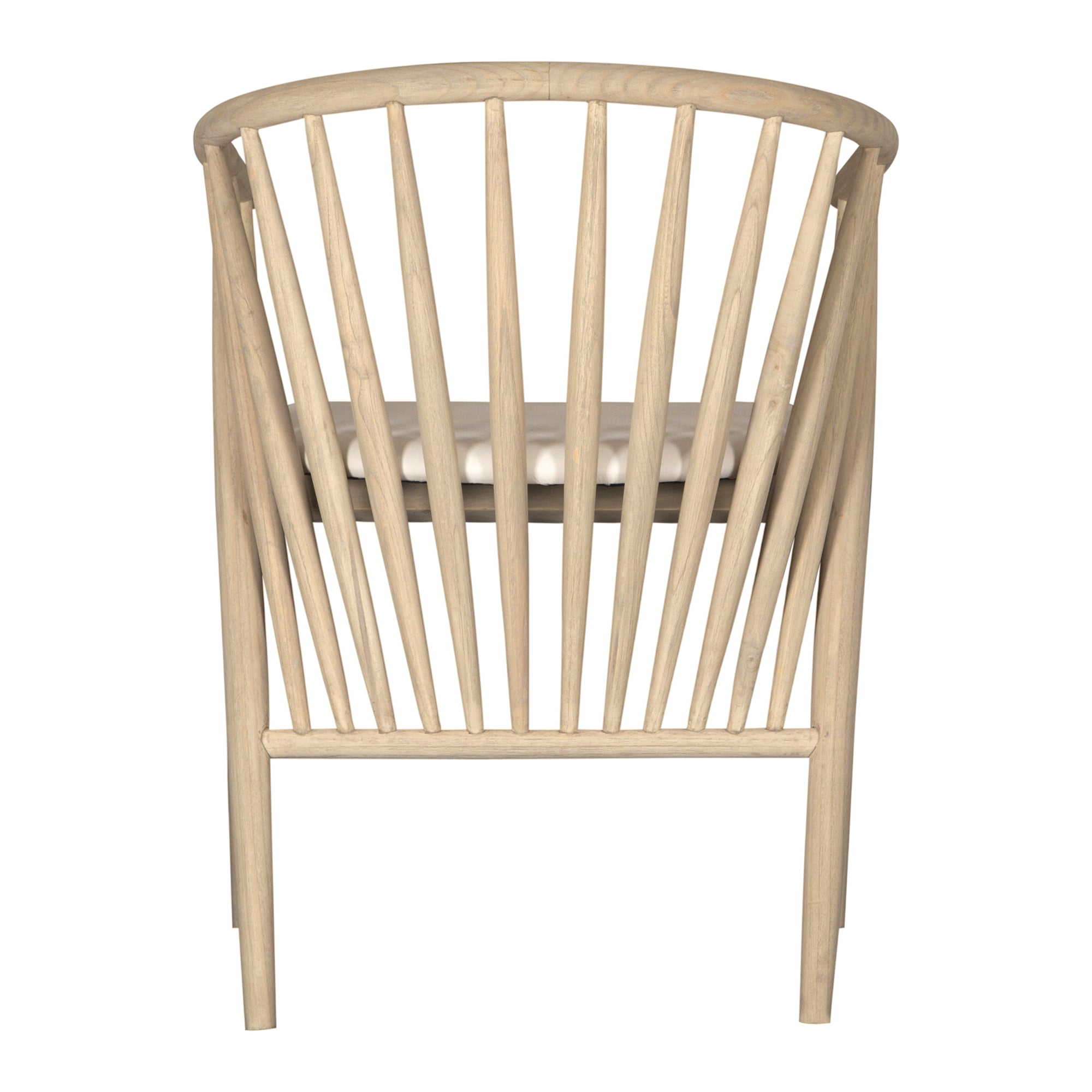 Lightwood spindle dining chair with a curved backrest and white upholstered seat, showcasing a modern yet timeless design. Crafted from solid wood, this chair brings a refined, natural aesthetic to any dining or living space