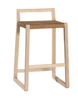 Modern bar stool crafted from lightwood with a woven rope seat and sleek geometric frame. A minimalist backrest provides subtle support, making it a stylish and functional addition to any kitchen or bar area