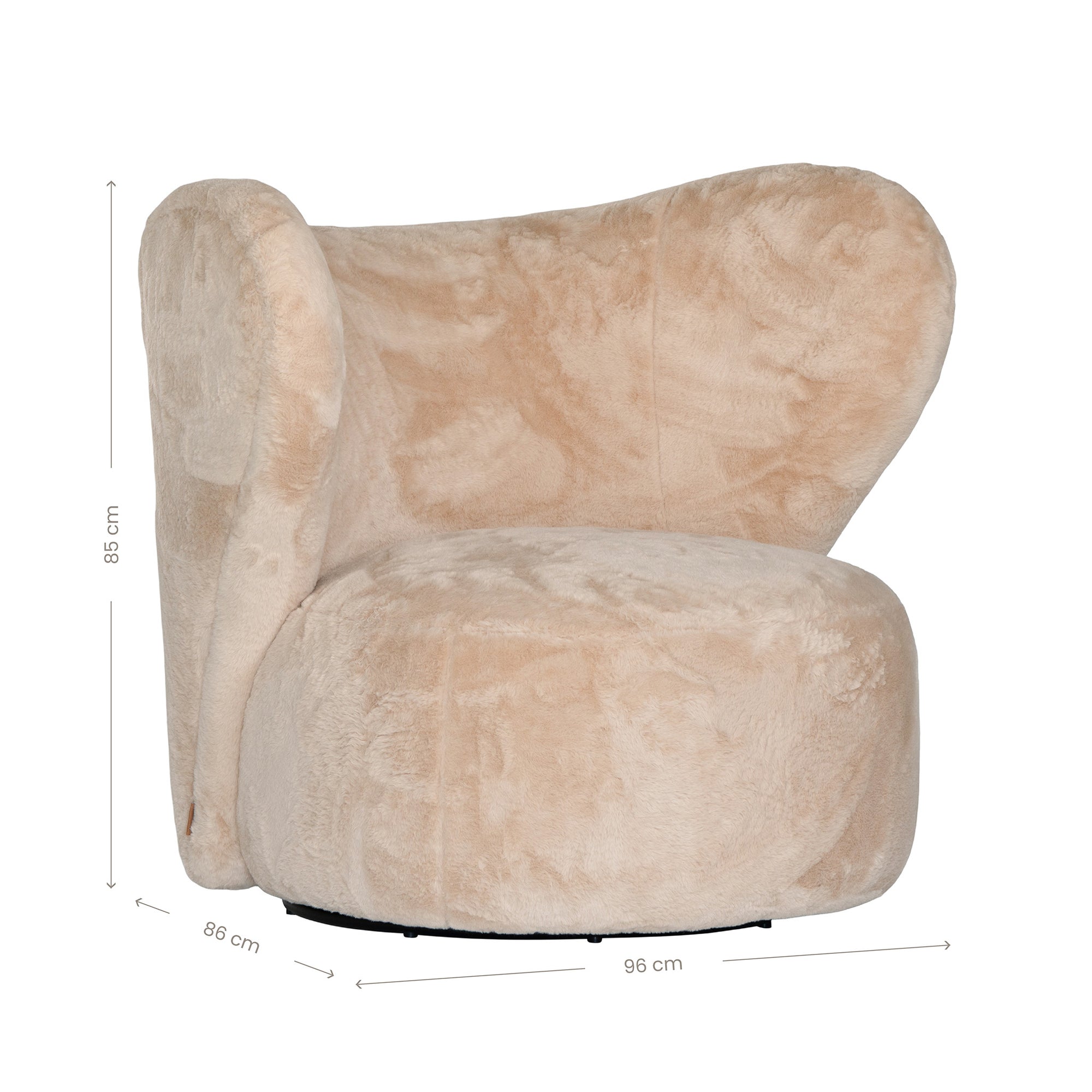 Luxurious beige teddy swivel armchair featuring a sculptural curved back and plush upholstery. A cosy and stylish accent chair designed for comfort and modern interiors