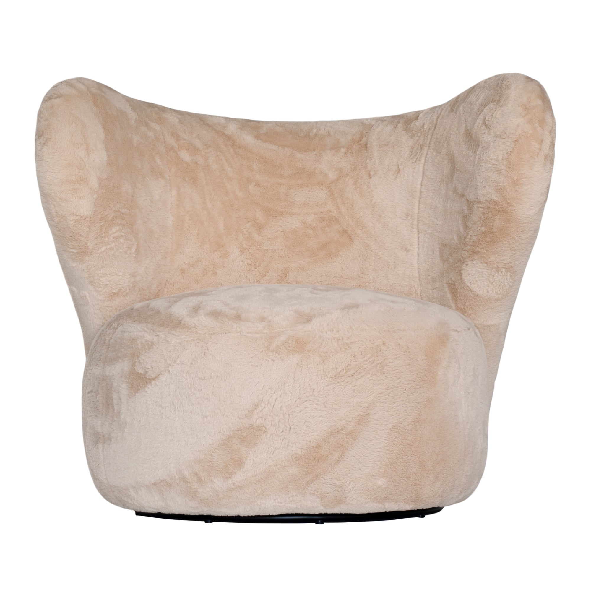 Luxurious beige teddy swivel armchair featuring a sculptural curved back and plush upholstery. A cosy and stylish accent chair designed for comfort and modern interiors