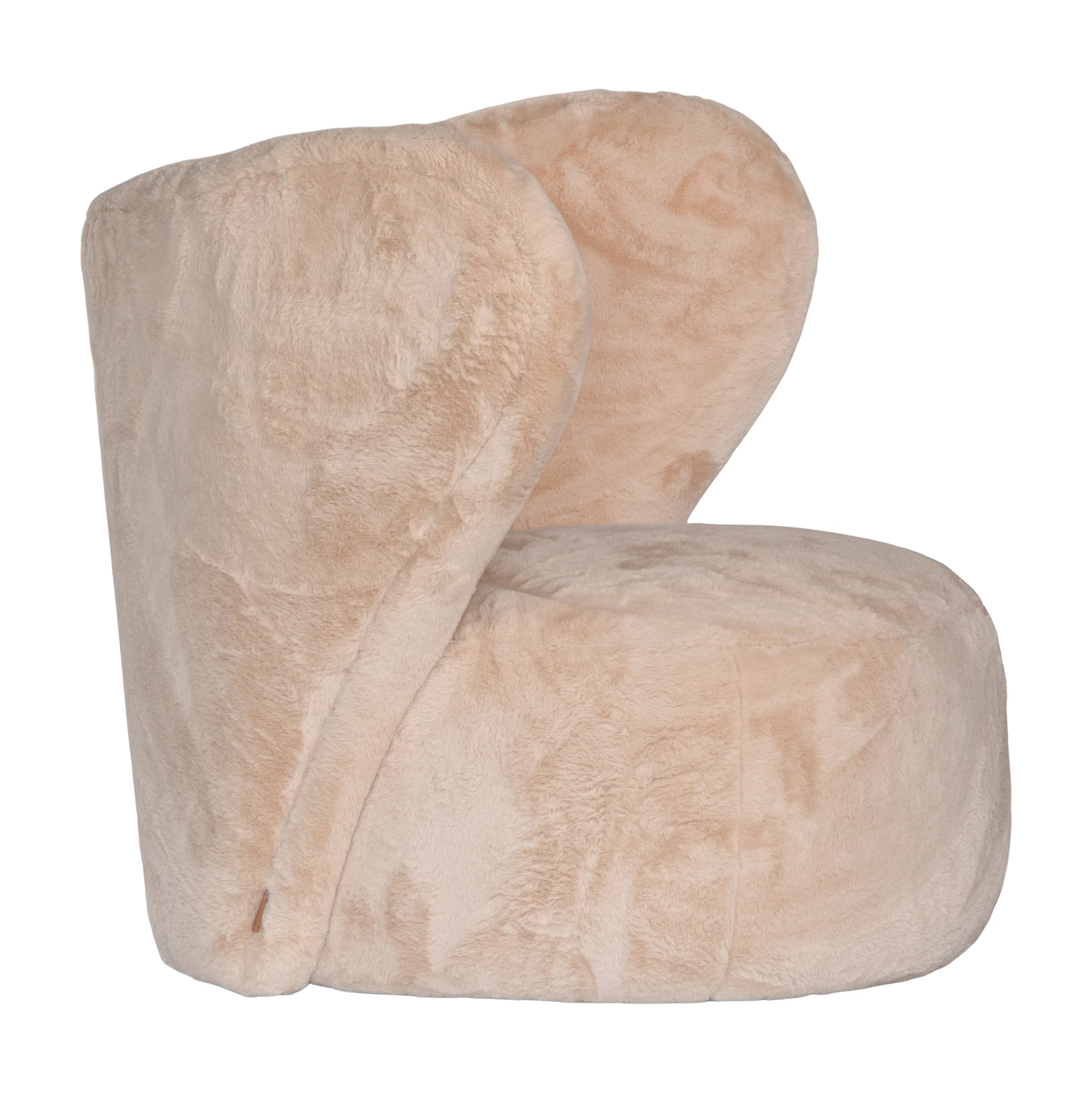 Luxurious beige teddy swivel armchair featuring a sculptural curved back and plush upholstery. A cosy and stylish accent chair designed for comfort and modern interiors