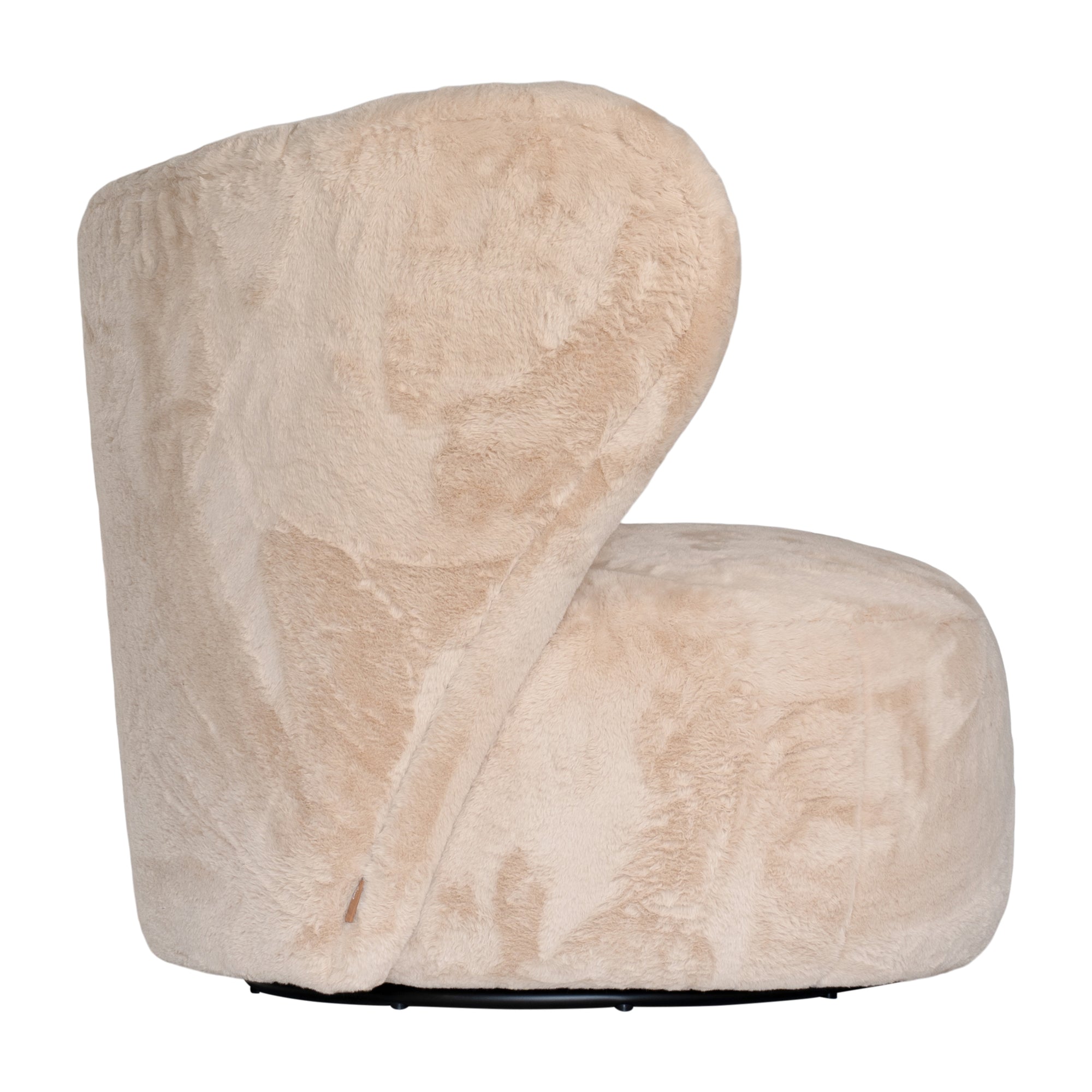 Luxurious beige teddy swivel armchair featuring a sculptural curved back and plush upholstery. A cosy and stylish accent chair designed for comfort and modern interiors