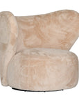 Luxurious beige teddy swivel armchair featuring a sculptural curved back and plush upholstery. A cosy and stylish accent chair designed for comfort and modern interiors