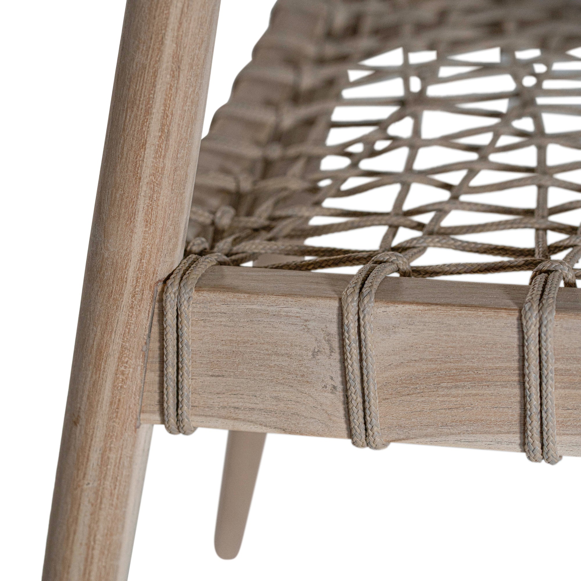 Lightwood dining chair featuring a sculpted timber backrest and handwoven rope seat. A stylish fusion of natural materials and contemporary design, perfect for modern and coastal interiors