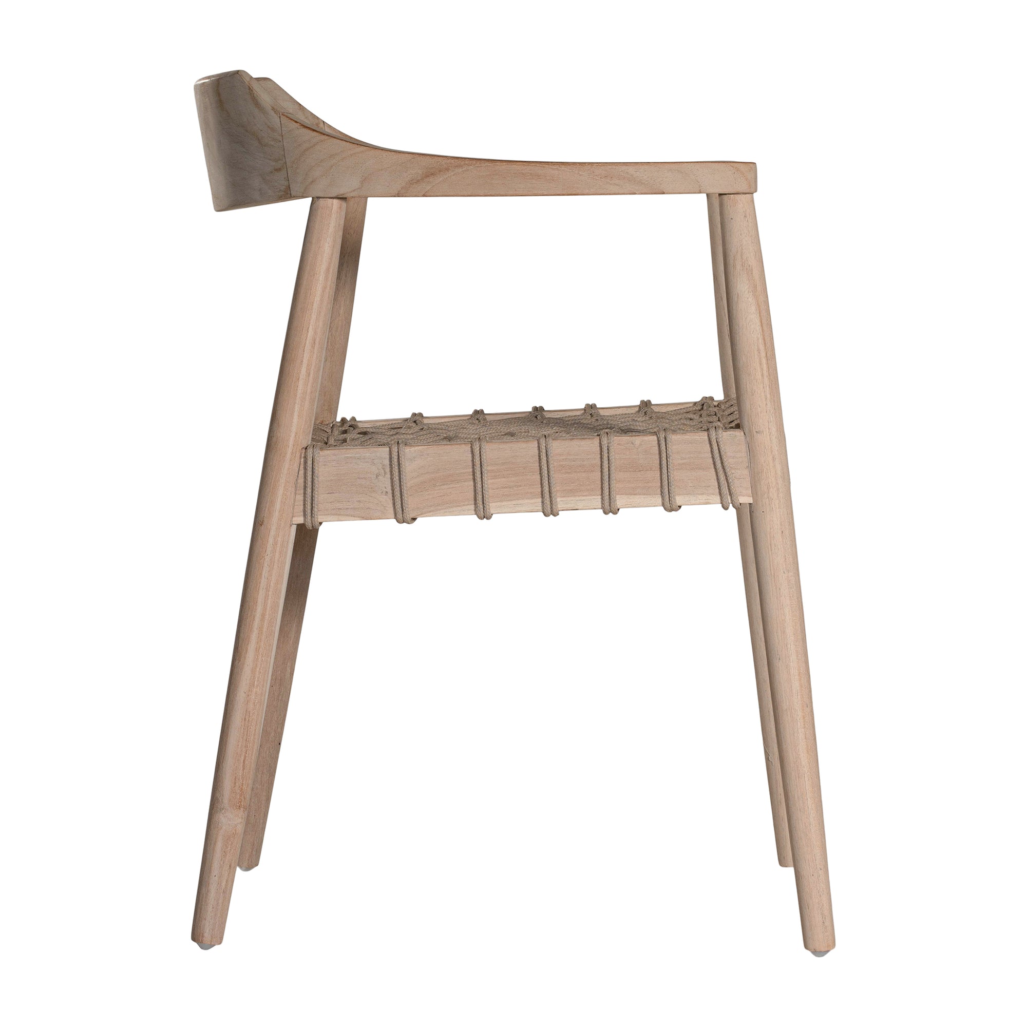 Lightwood dining chair featuring a sculpted timber backrest and handwoven rope seat. A stylish fusion of natural materials and contemporary design, perfect for modern and coastal interiors