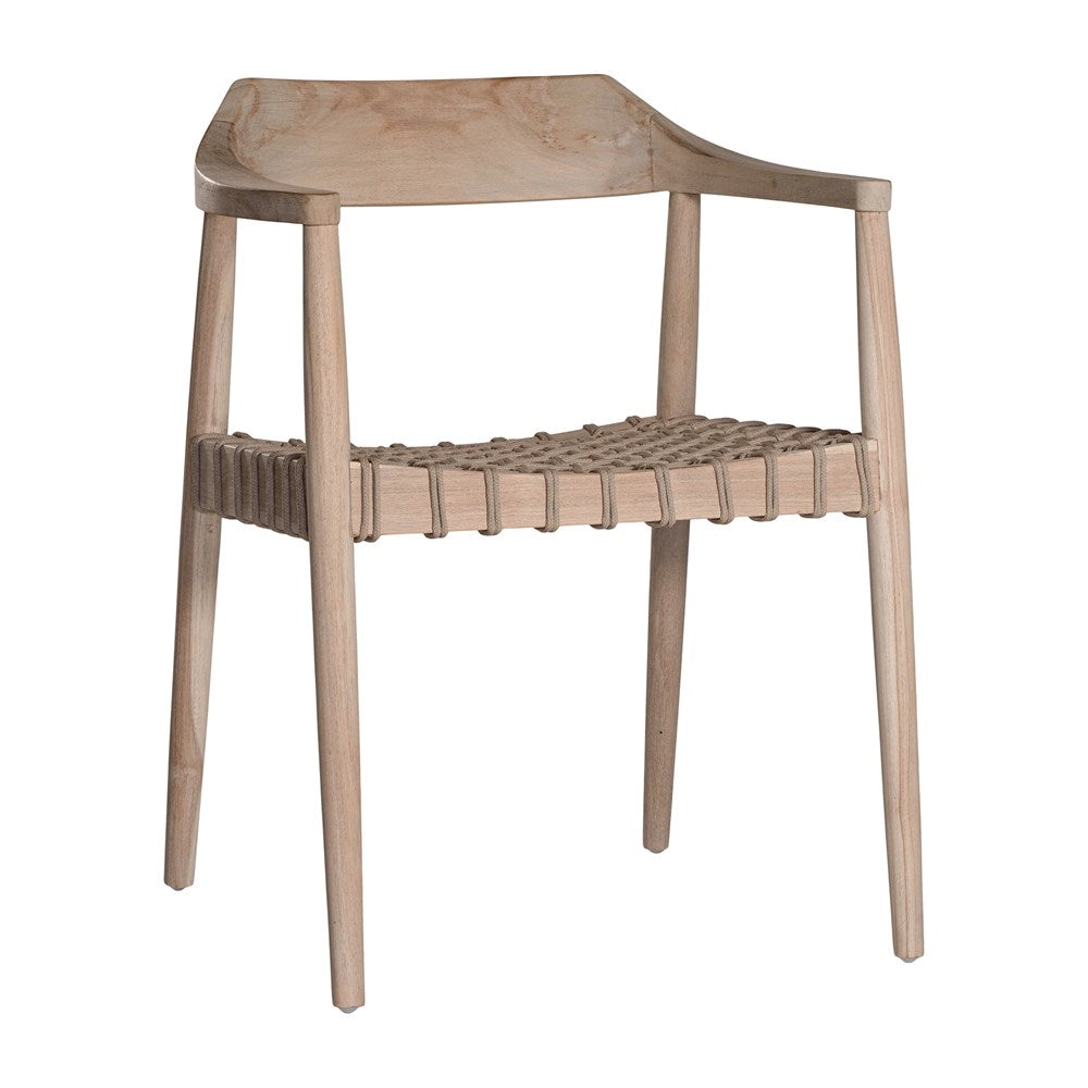 Lightwood dining chair featuring a sculpted timber backrest and handwoven rope seat. A stylish fusion of natural materials and contemporary design, perfect for modern and coastal interiors