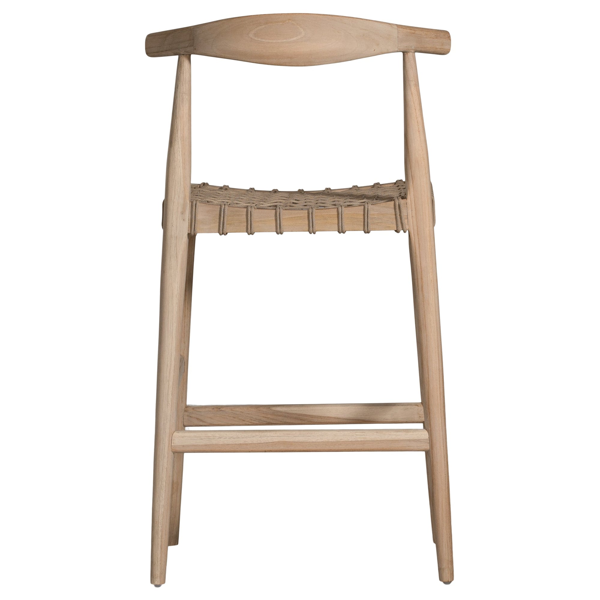 Lightwood bar stool with a sculpted timber backrest and handwoven rope seat, blending natural textures with contemporary design. A stylish addition to modern kitchen or bar spaces