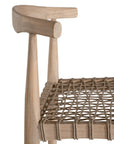 Lightwood bar stool with a sculpted timber backrest and handwoven rope seat, blending natural textures with contemporary design. A stylish addition to modern kitchen or bar spaces