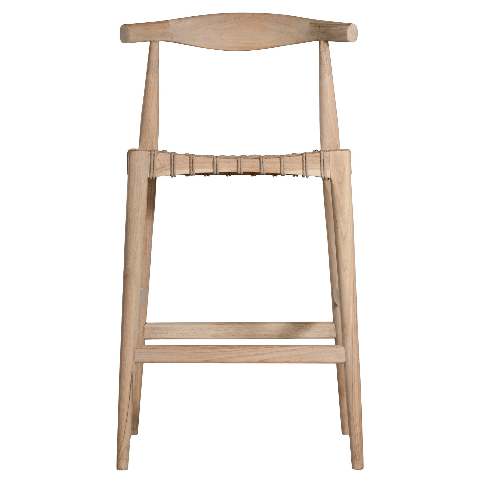 Lightwood bar stool with a sculpted timber backrest and handwoven rope seat, blending natural textures with contemporary design. A stylish addition to modern kitchen or bar spaces