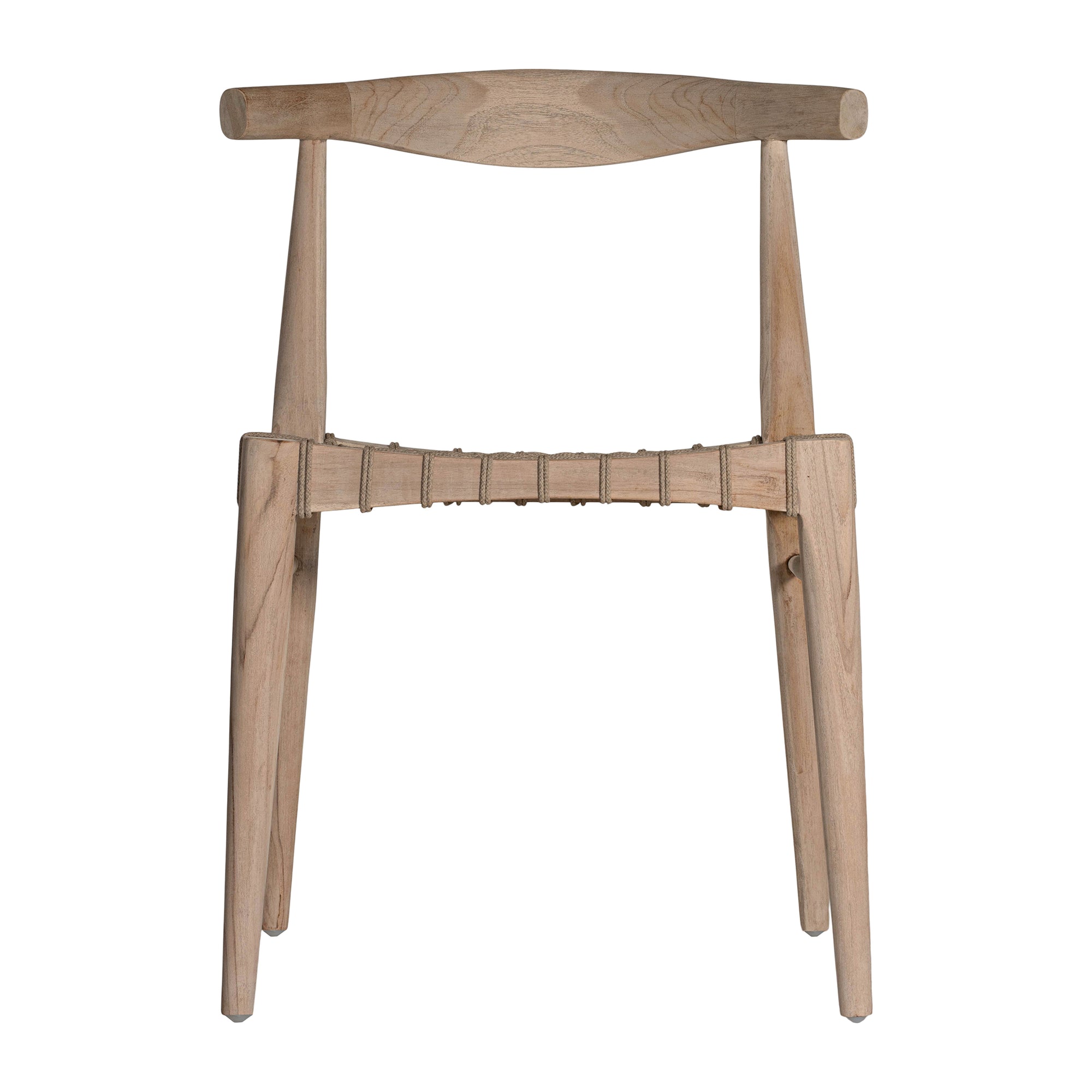 Modern lightwood dining chair featuring a sculpted timber backrest and a handwoven rope seat. A perfect blend of natural materials and contemporary craftsmanship for stylish dining spaces