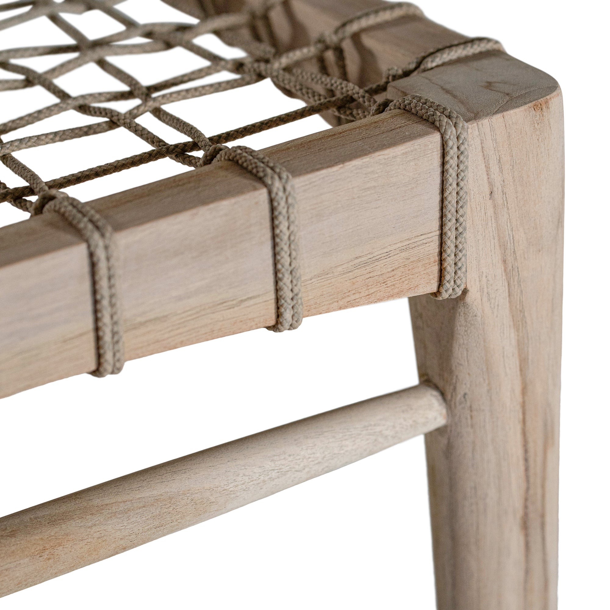 Modern lightwood dining chair featuring a sculpted timber backrest and a handwoven rope seat. A perfect blend of natural materials and contemporary craftsmanship for stylish dining spaces