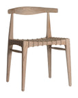 Modern lightwood dining chair featuring a sculpted timber backrest and a handwoven rope seat. A perfect blend of natural materials and contemporary craftsmanship for stylish dining spaces