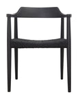 Elegant black dining chair with a woven seat and a sleek timber frame. A refined and modern seating option for contemporary interiors