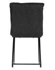 Black cushioned dining chair with a plush padded seat and high backrest, supported by a sleek black metal frame for a contemporary and comfortable seating option