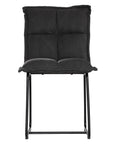 Black cushioned dining chair with a plush padded seat and high backrest, supported by a sleek black metal frame for a contemporary and comfortable seating option