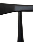 Sleek black wood bar stool with a woven seat, featuring a minimalist curved backrest for a stylish and modern aesthetic