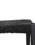 Sleek black wood bar stool with a woven seat, featuring a minimalist curved backrest for a stylish and modern aesthetic