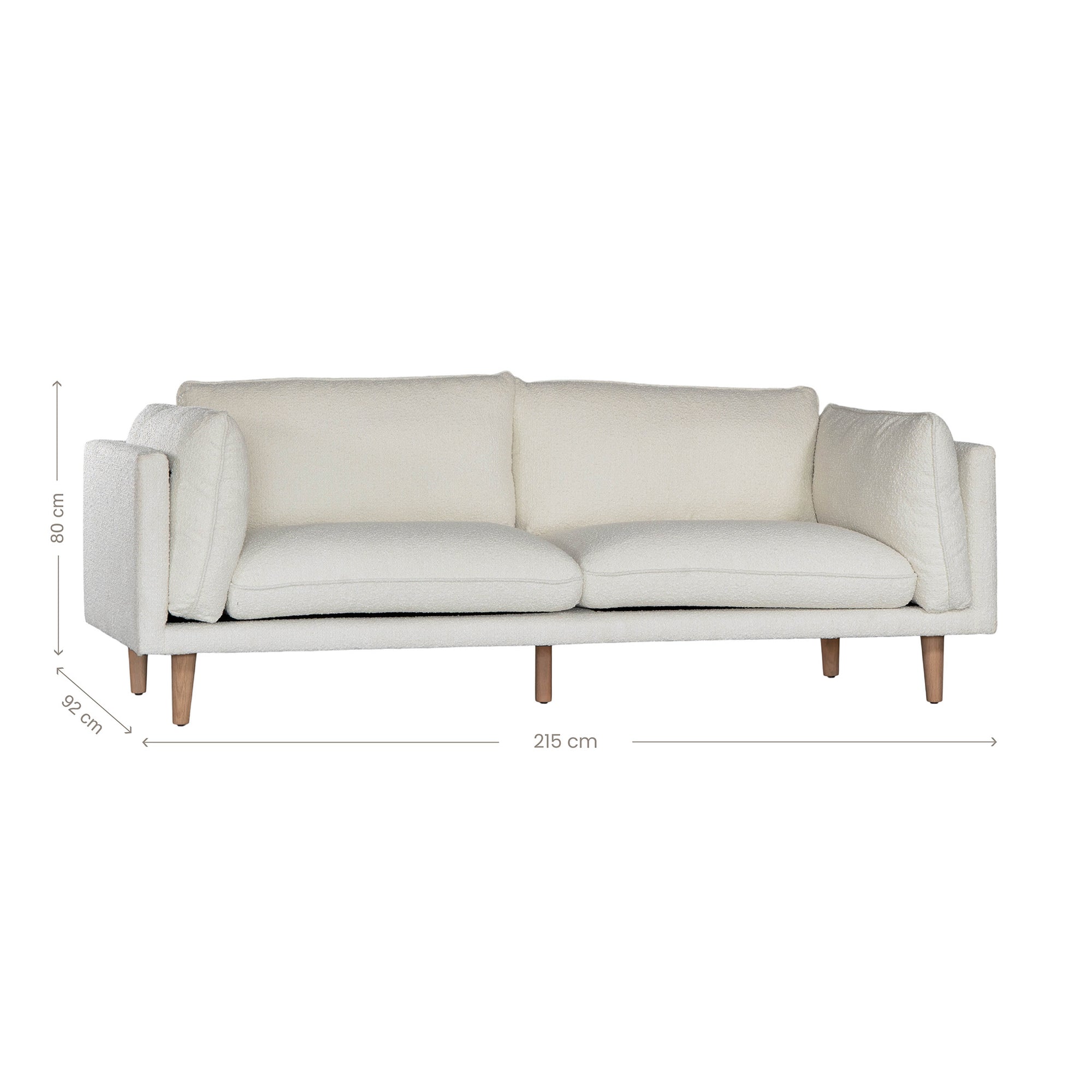 A modern white boucle sofa from KULALA Living, designed with plush cushioning and natural timber legs. A statement piece for contemporary interiors, offering both style and comfort