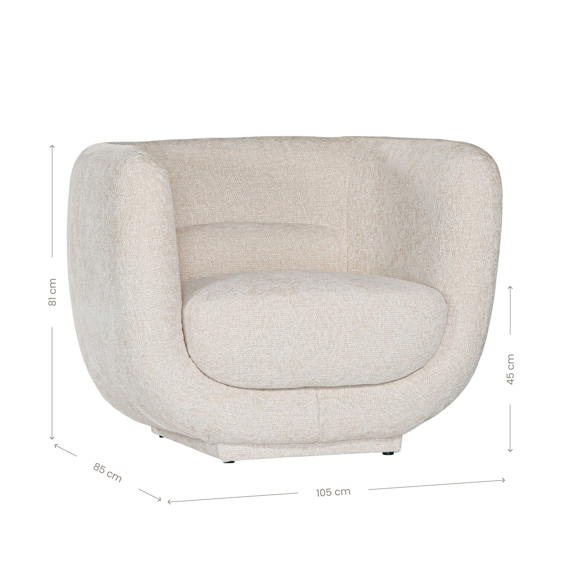 A modern curved armchair upholstered in soft ivory bouclé fabric from KULALA Living. Designed for comfort and style, this contemporary accent chair adds elegance to any living space