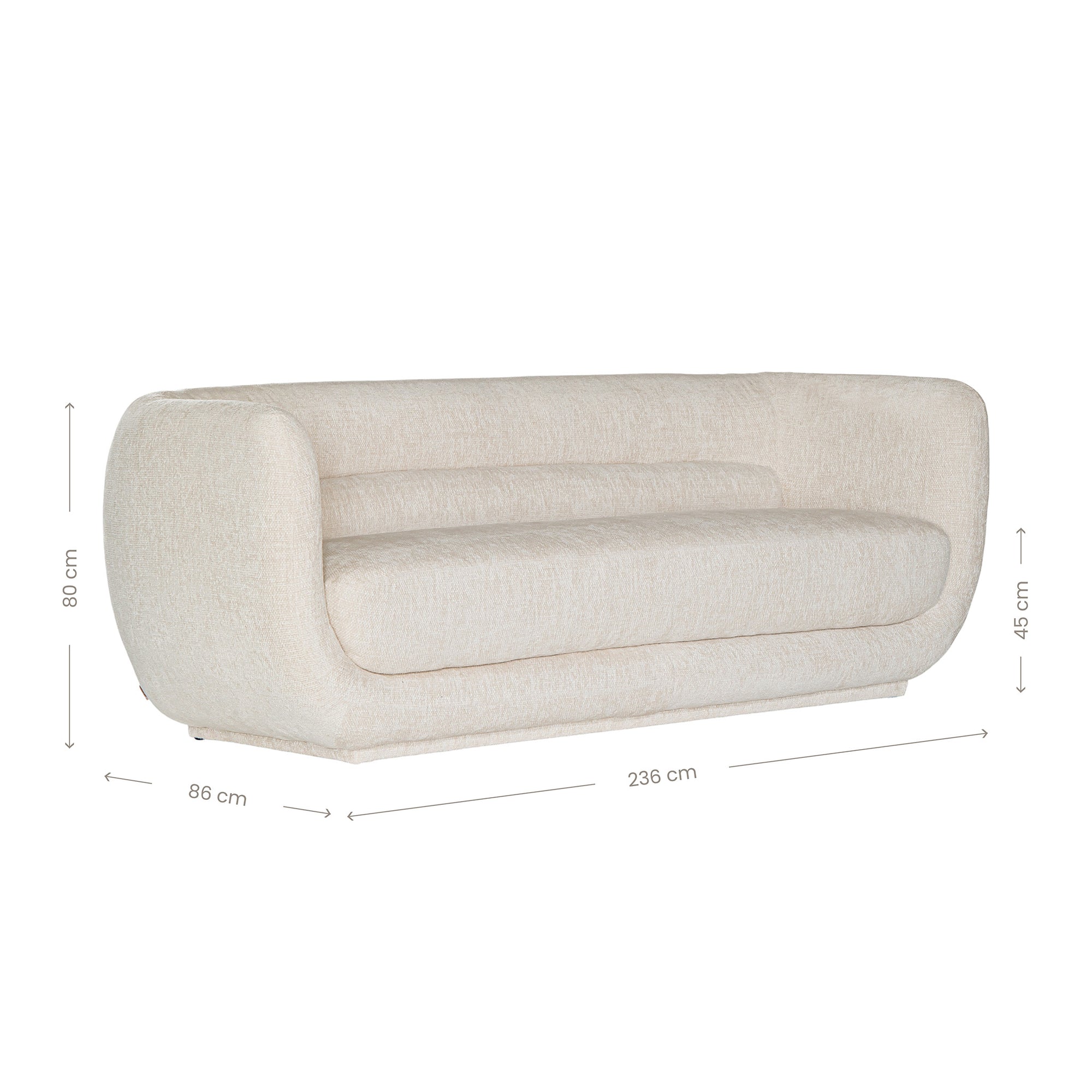 A modern curved sofa upholstered in soft ivory bouclé fabric from KULALA Living. Designed for comfort and style, this contemporary accent chair adds elegance to any living space