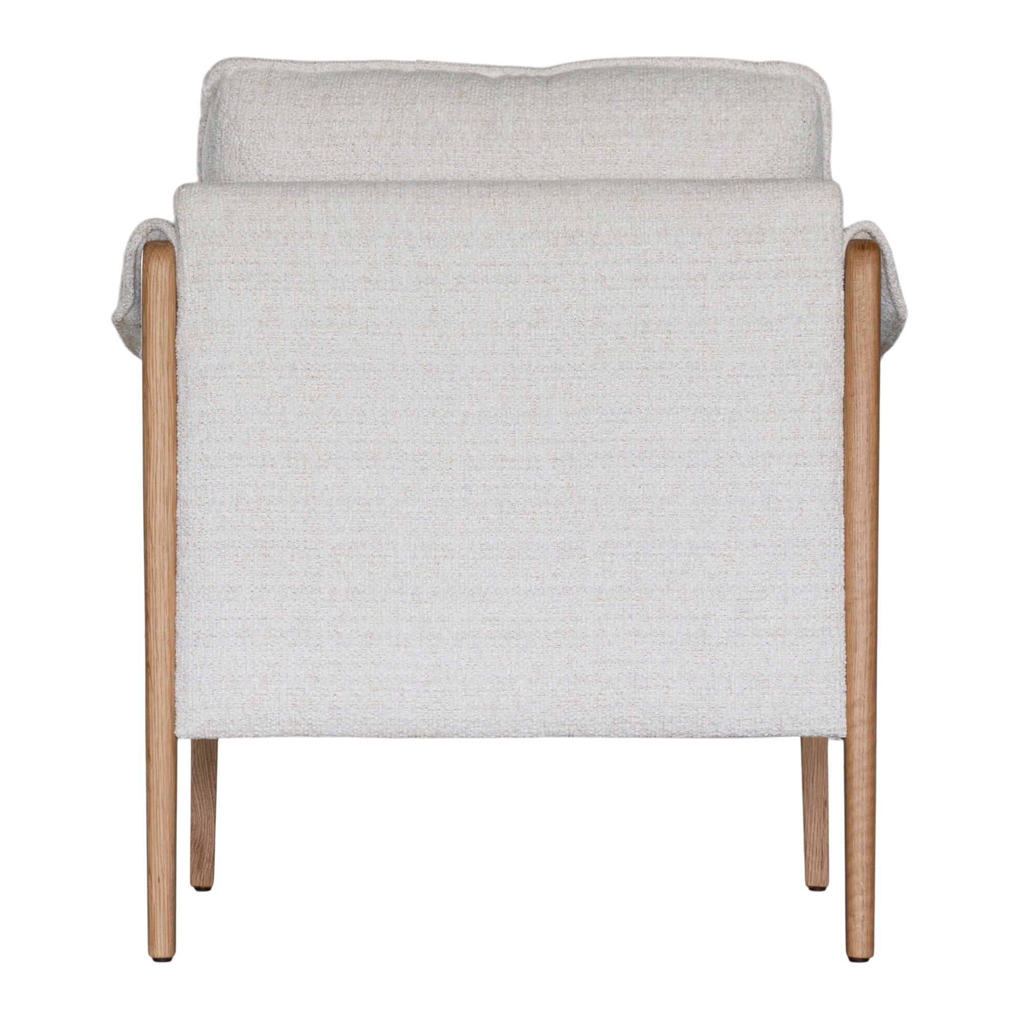 A sophisticated Hamptons-style armchair from KULALA Living, featuring a natural oak frame and soft linen upholstery in a neutral hue. Designed for both comfort and elegance, perfect for contemporary and coastal interiors