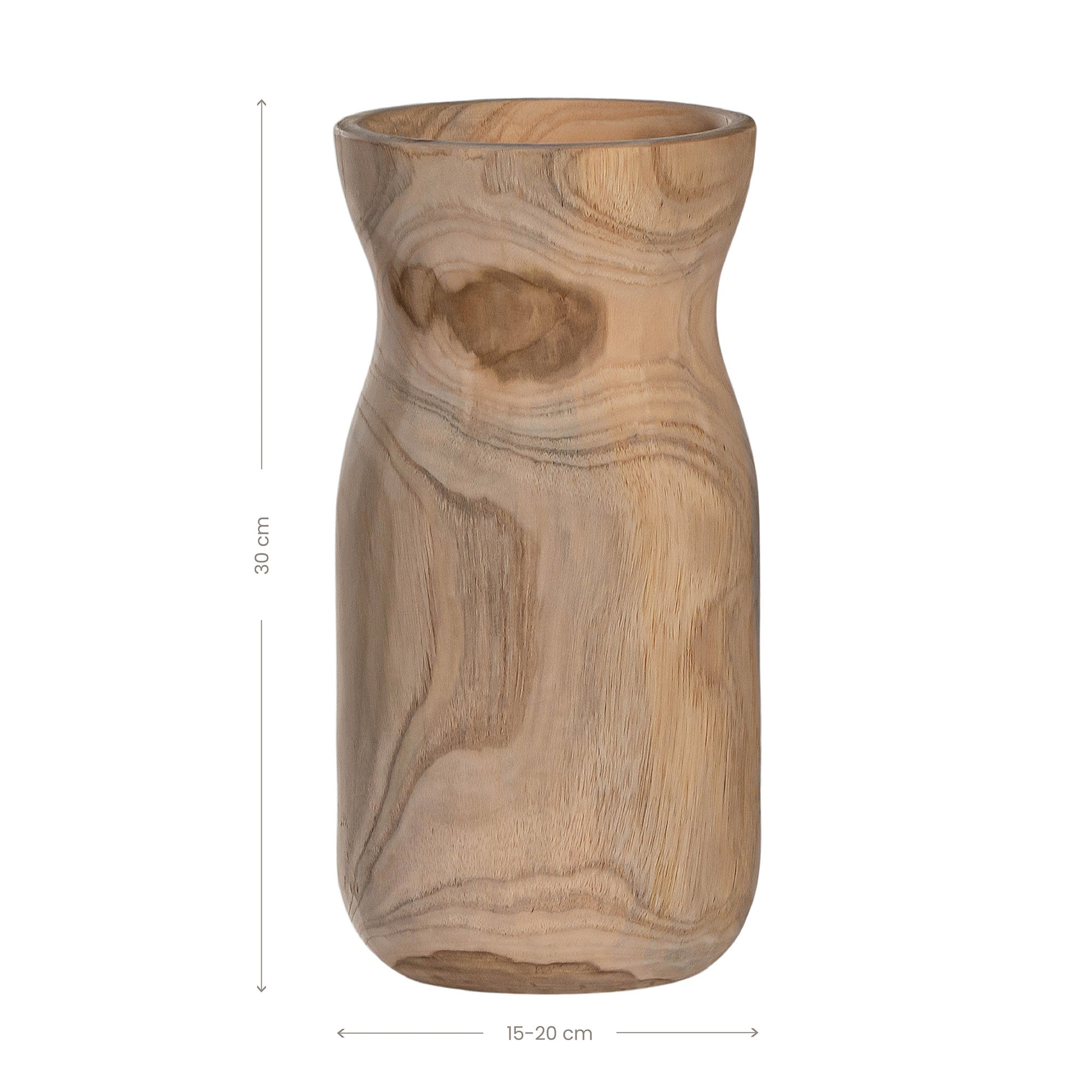 Hand-carved teak vases showcasing organic grain patterns and a smooth natural finish. A versatile decorative accent for refined interiors