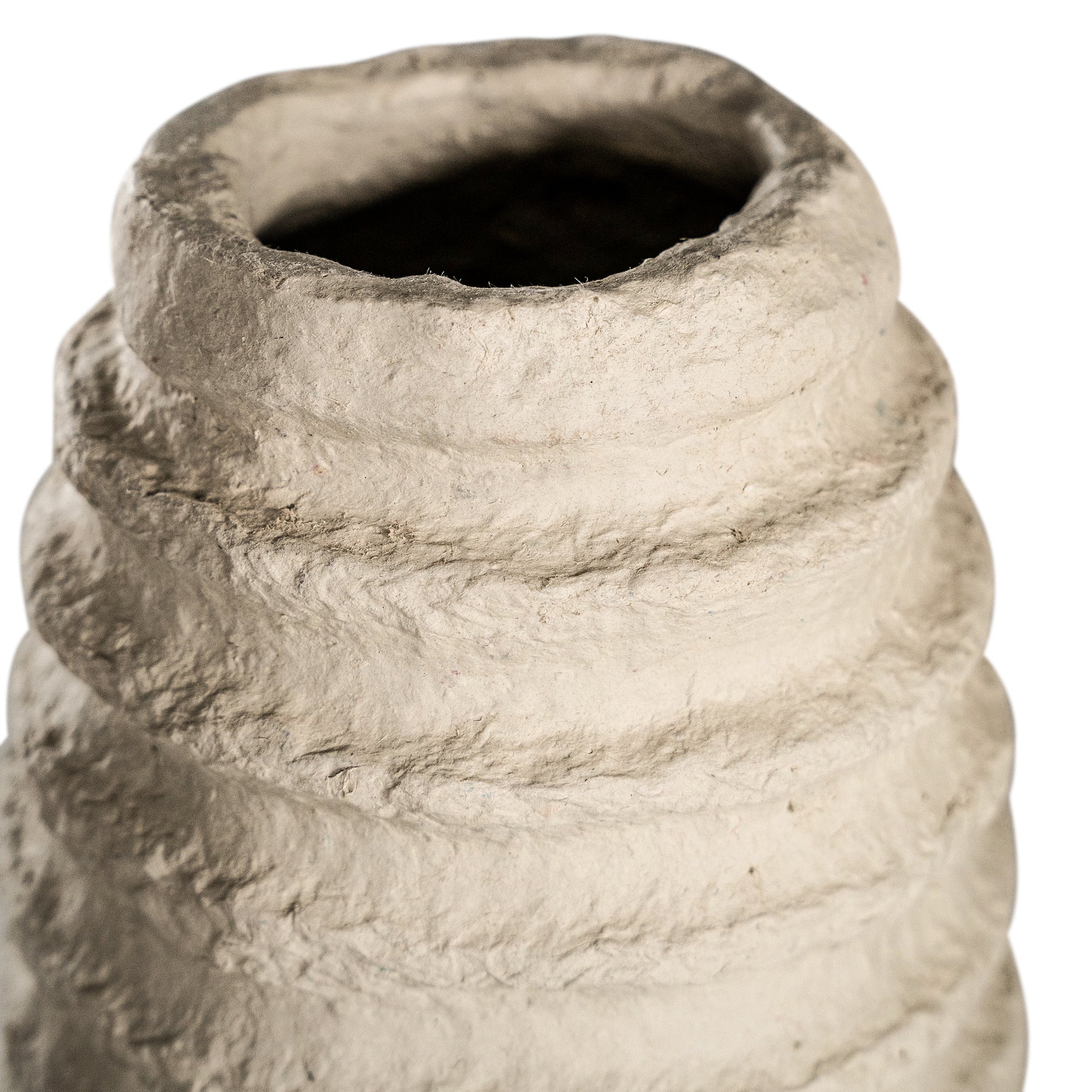 Handcrafted paper mâché vase with a sculptural, textured design in a neutral finish, perfect for modern and organic interiors