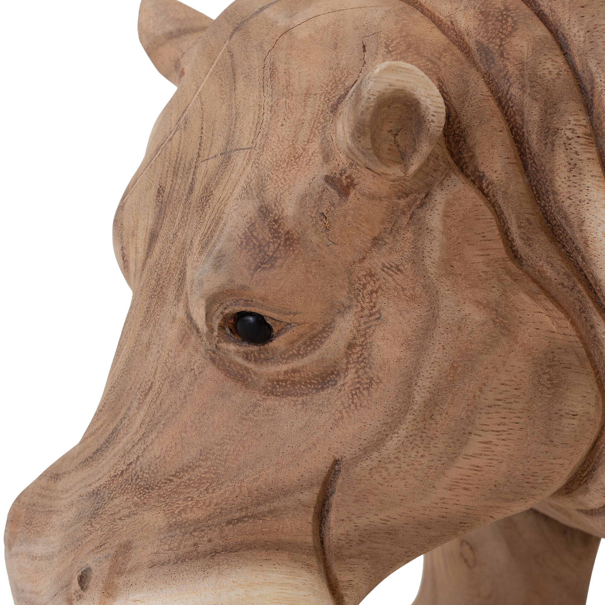 A beautifully handcrafted wooden hippo sculpture, showcasing natural wood grain and smooth detailing. A unique decorative piece for adding organic charm to any space.