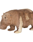 A beautifully handcrafted wooden hippo sculpture, showcasing natural wood grain and smooth detailing. A unique decorative piece for adding organic charm to any space