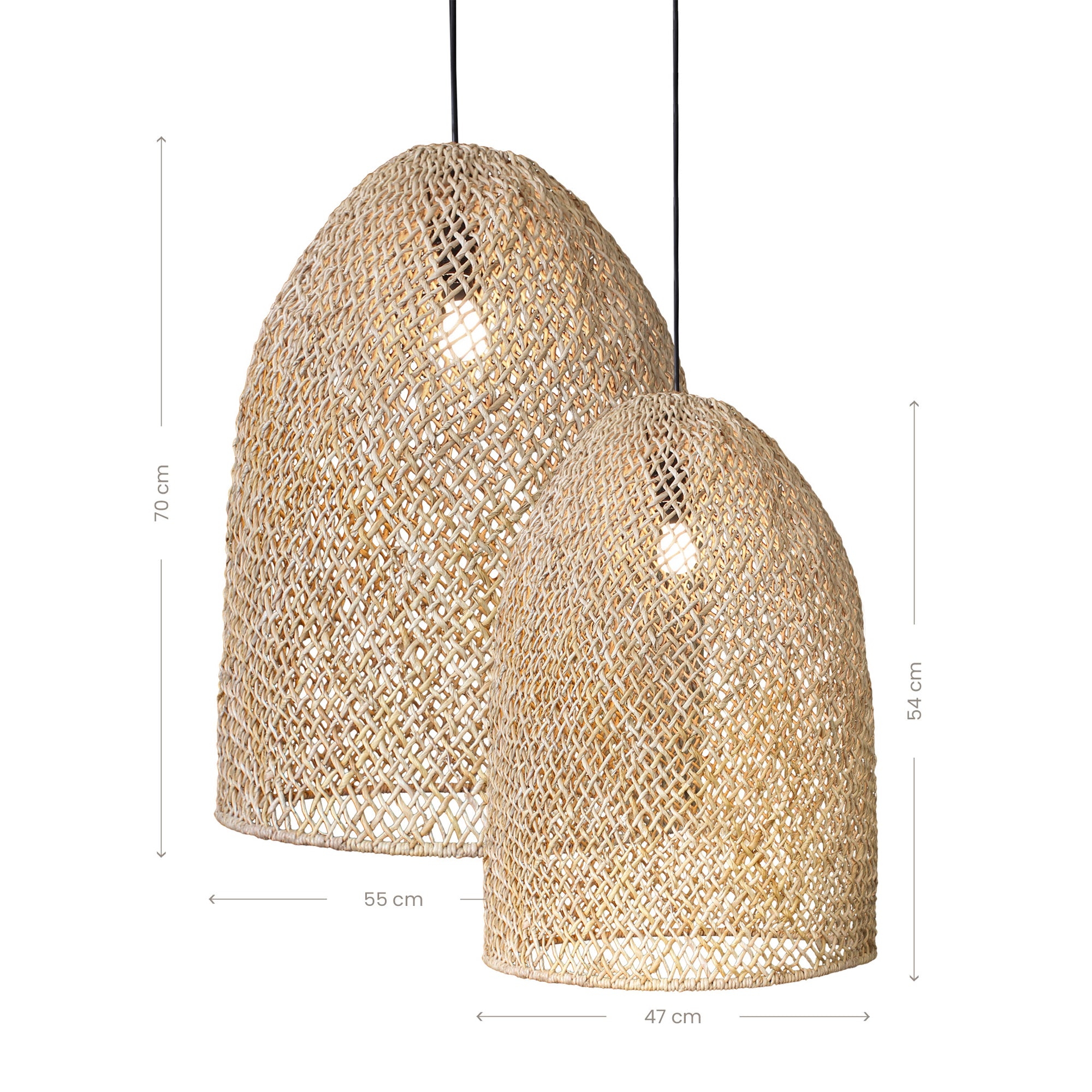 Handwoven rattan pendant light in a natural finish, featuring an intricate open-weave design that casts warm ambient lighting, perfect for coastal and contemporary interiors