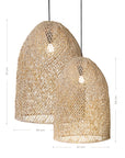 Handwoven rattan pendant light in a natural finish, featuring an intricate open-weave design that casts warm ambient lighting, perfect for coastal and contemporary interiors