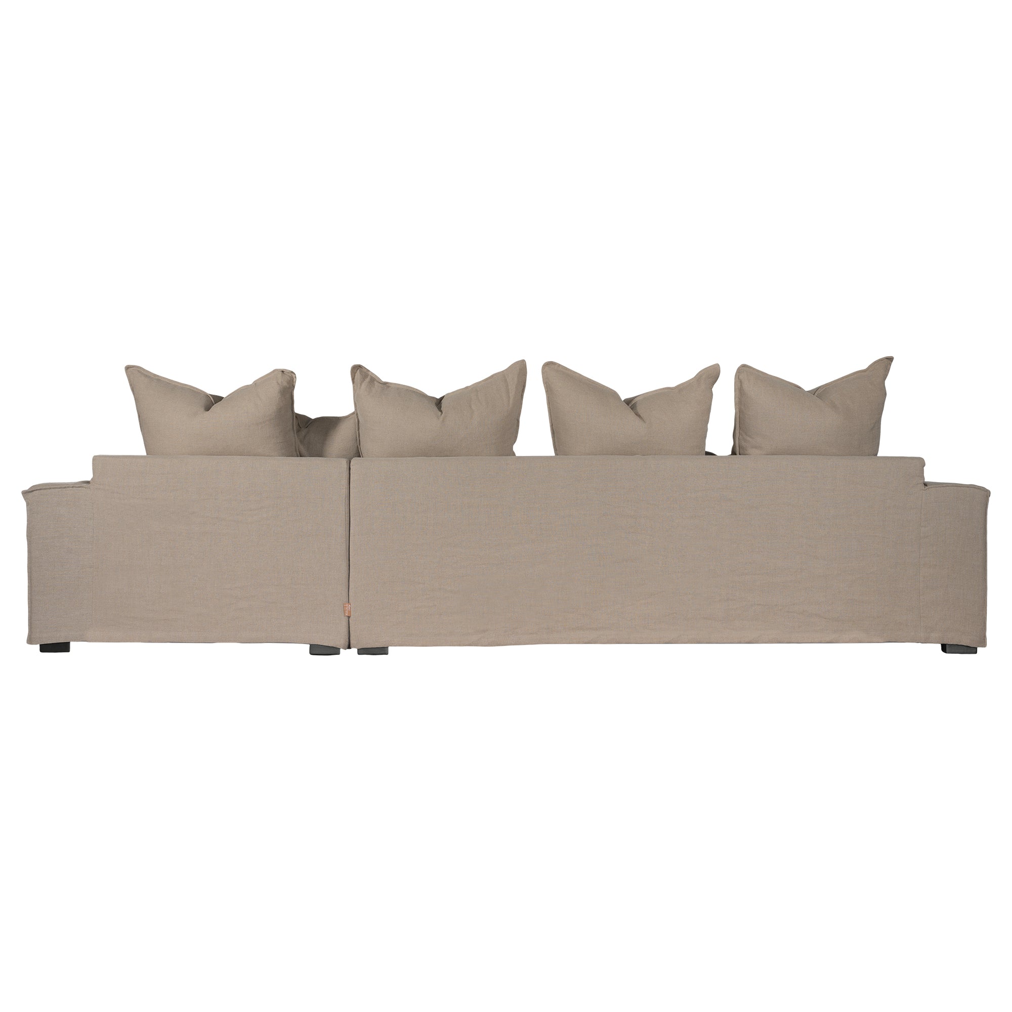 Linen slipcover sectional sofa, designed for effortless comfort and relaxed elegance. Features a modular design with plush cushions and a timeless neutral hue