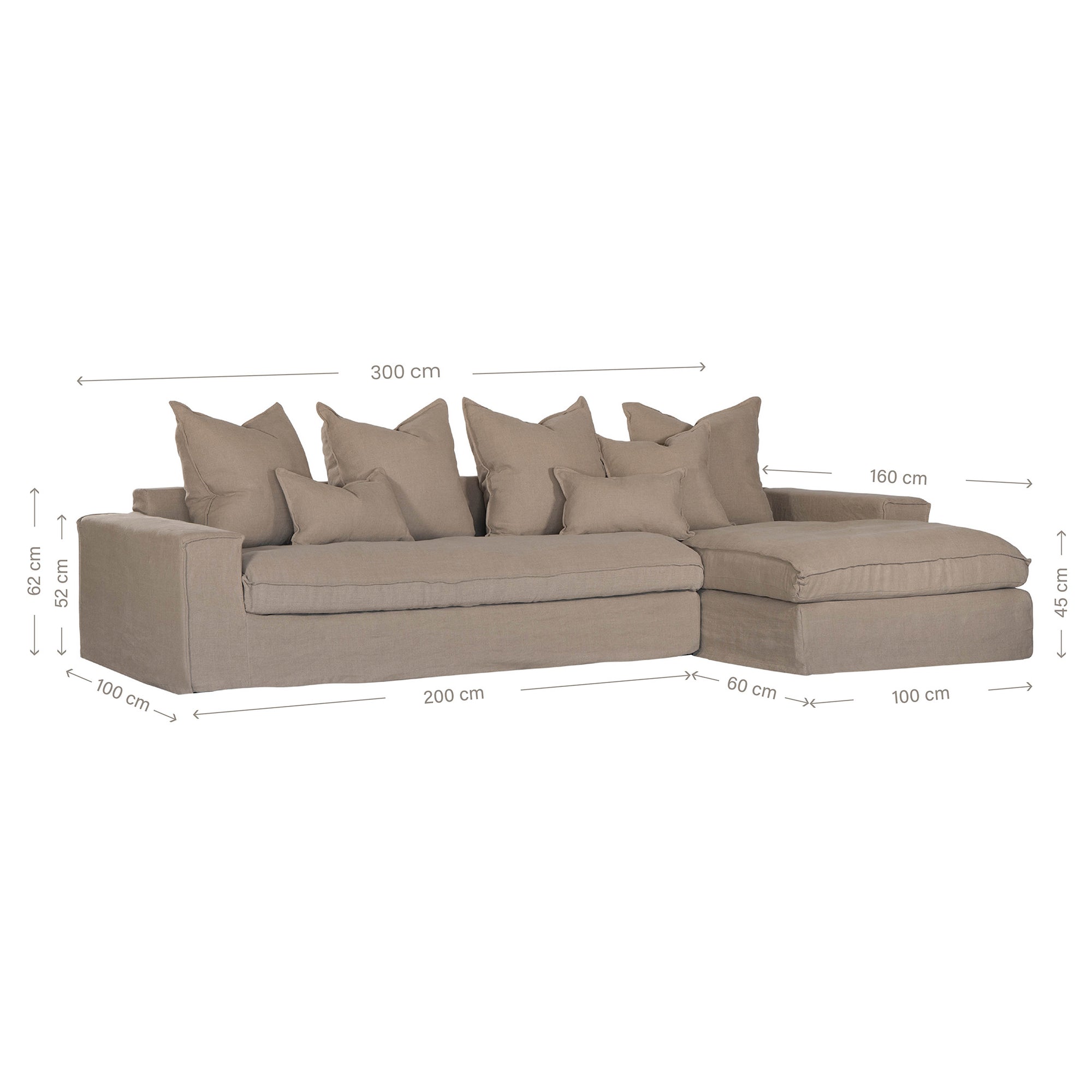 Linen slipcover sectional sofa, designed for effortless comfort and relaxed elegance. Features a modular design with plush cushions and a timeless neutral hue