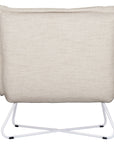 KULALA Living contemporary lounge chair featuring plush cream fabric cushions and a sleek white metal frame, offering a minimalist yet inviting seating option