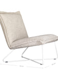 KULALA Living contemporary lounge chair featuring plush cream fabric cushions and a sleek white metal frame, offering a minimalist yet inviting seating option