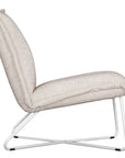 KULALA Living contemporary lounge chair featuring plush cream fabric cushions and a sleek white metal frame, offering a minimalist yet inviting seating option