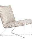 KULALA Living contemporary lounge chair featuring plush cream fabric cushions and a sleek white metal frame, offering a minimalist yet inviting seating option